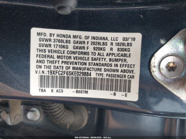 19XFC2F65KE029884 Honda Civic Lx