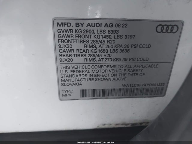 WA1LCBF7XPD001335 Audi Q7 Premium Plus 45 Tfsi Quattro Tiptronic