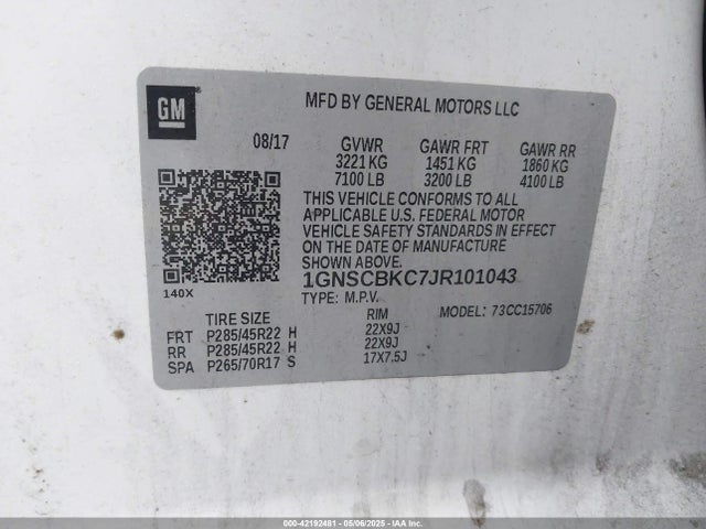 1GNSCBKC7JR101043 Chevrolet Tahoe Lt