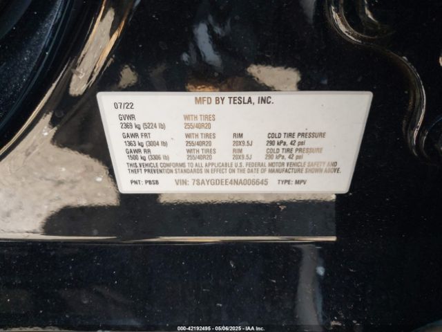 2022 TESLA MODEL Y 7SAYGDEE4NA006645 Photo 8