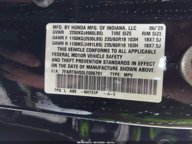 7FART6H53LE006791 Honda Cr-v Hybrid Ex