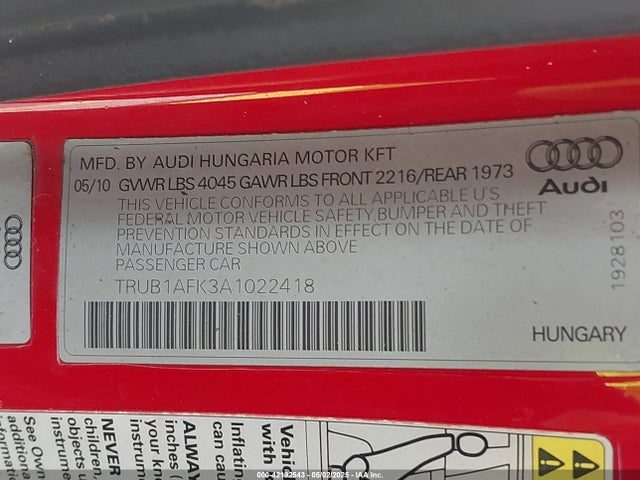 2010 AUDI TTS TRUB1AFK3A1022418 Photo 8