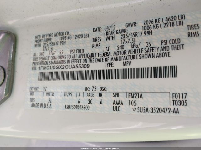 1FMCU0GX2GUA55309 Ford ESCAPE SE