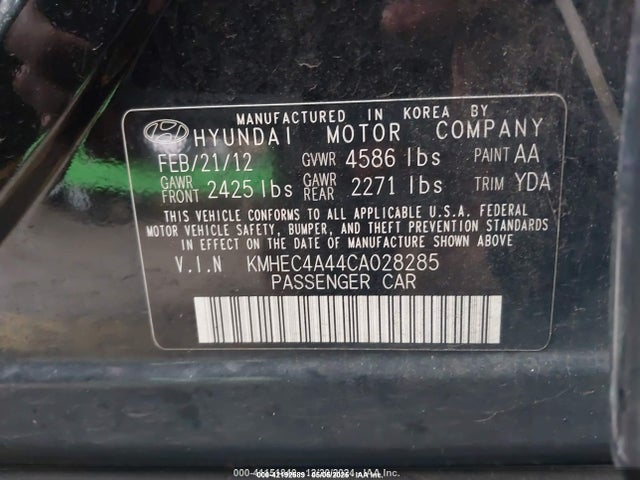 Aukcja sprzedaży 2012 Hyundai Sonata Hybrid, vin: KMHEC4A44CA028285, numer aukcji: 42192589
