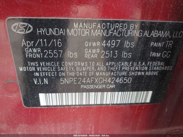 5NPE24AFXGH424650 Hyundai SONATA SE