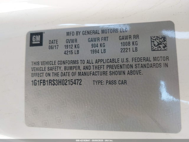 1G1FB1RS3H0215472 Chevrolet Camaro 1lt
