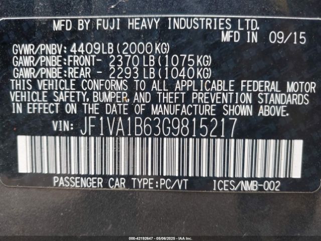 JF1VA1B63G9815217 Subaru WRX