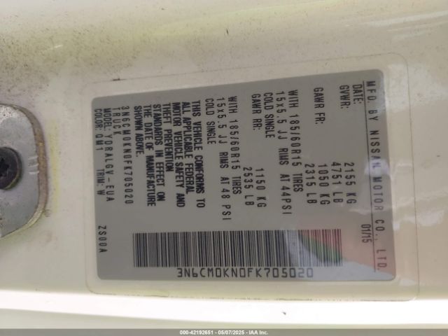 3N6CM0KN0FK705020 Nissan NV200 SV