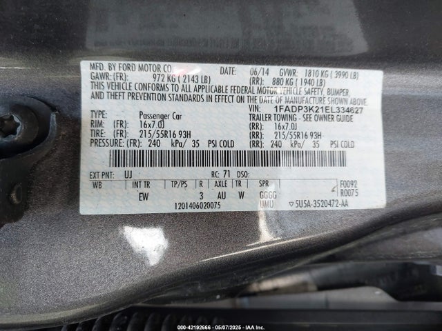 1FADP3K21EL334627 Ford 2014