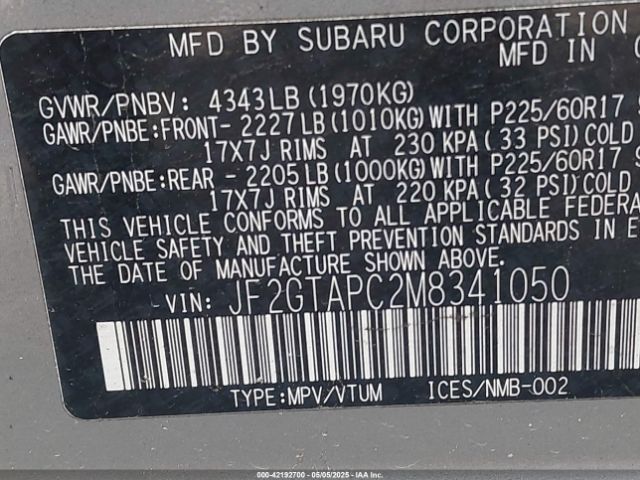 JF2GTAPC2M8341050 Subaru Crosstrek Premium