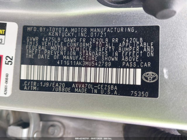 4T1G11AK3MU542799 Toyota a25a-fks