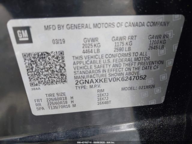 2019 CHEVROLET EQUINOX 2GNAXKEV0K6247052 Photo 8