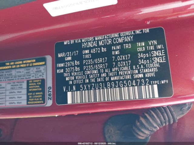5XYZU3LB9JG504732 Hyundai Santa Fe Sport 2.4l