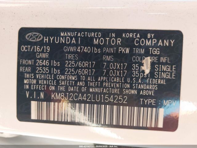 2020 HYUNDAI TUCSON KM8J2CA42LU154252 Photo 8