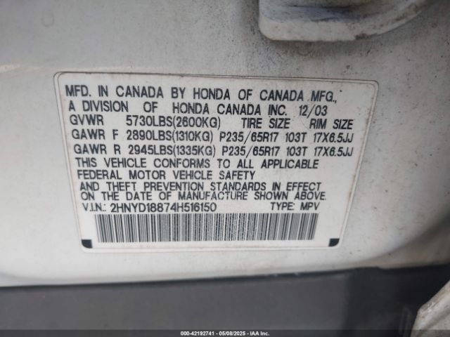 2004 ACURA MDX 2HNYD18874H516150 Photo 8