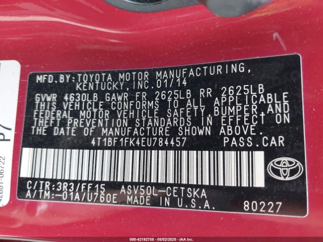 4T1BF1FK4EU784457 Toyota CAMRY SE