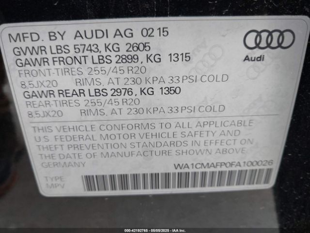 WA1CMAFP0FA100026 Audi Q5 3.0 Tdi Premium Plus