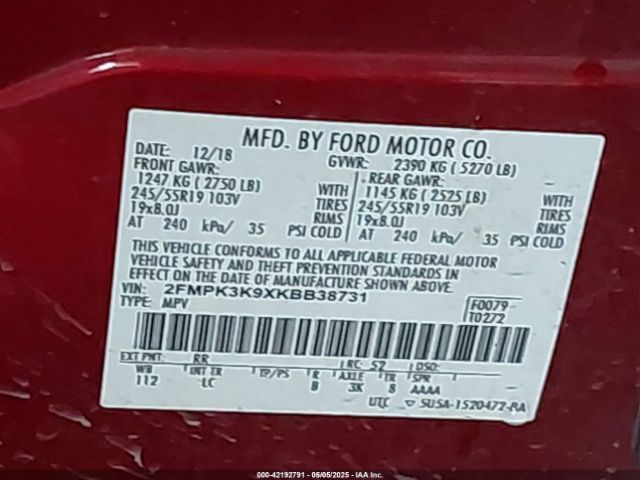 2FMPK3K9XKBB38731 Ford 2.0l gtdi w/premium fuel