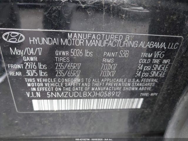 5NMZUDLBXJH058912 Hyundai Santa Fe Sport 2.4l