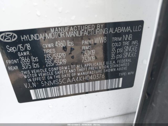5NMS5CAA4KH040376 Hyundai Santa Fe Limited 2.0t
