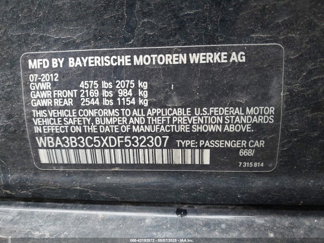2013 BMW 3 SERIES WBA3B3C5XDF532307 Photo 8