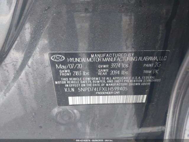 5NPD74LFXLH599405 Hyundai ELANTRA SE