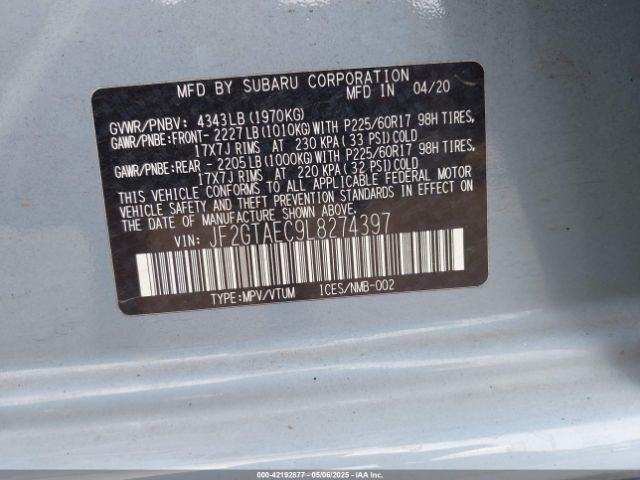 JF2GTAEC9L8274397 Subaru Crosstrek Premium