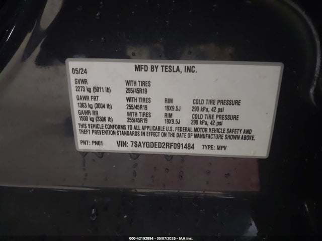 2024 TESLA MODEL Y 7SAYGDED2RF091484 Photo 8