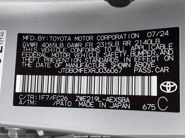 JTDBCMFEXRJ036067 Toyota 2zr-fxe