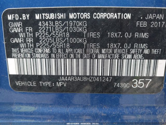 2017 MITSUBISHI OUTLANDER SPORT JA4AR3AU8HZ041247 Photo 8