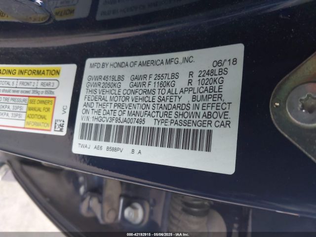 1HGCV3F95JA007495 Honda Accord Hybrid Touring