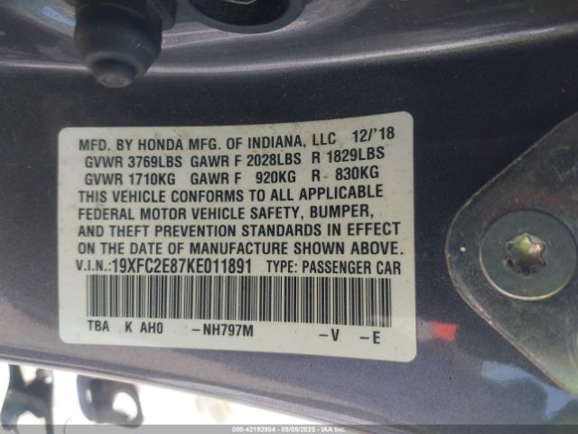 2019 HONDA CIVIC 19XFC2E87KE011891 Photo 8