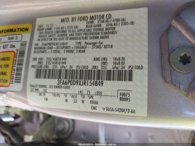 3FA6P0D9XJR154849 Ford 2.0l gtdi premium fuel