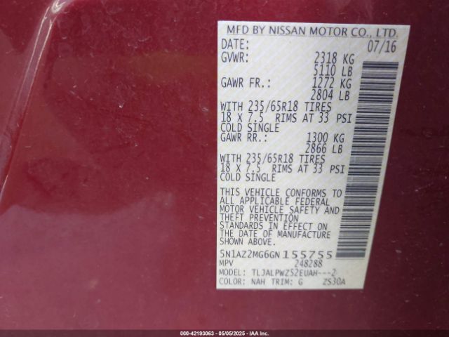 5N1AZ2MG6GN155755 Nissan MURANO S