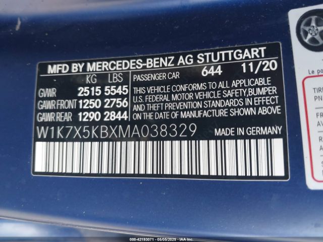 W1K7X5KBXMA038329 Mercedes-Benz Amg Gt 43 4-door Coupe