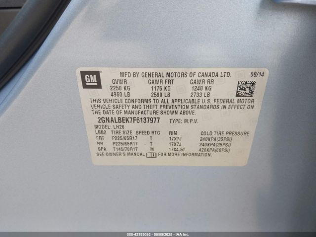 2GNALBEK7F6137977 Chevrolet EQUINOX 1LT