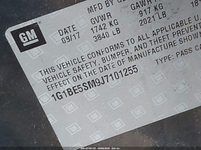 1G1BE5SM9J7101255 Chevrolet Cruze Lt Auto