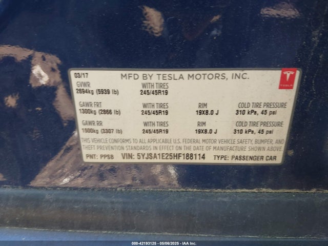 5YJSA1E25HF188114 Tesla Model S 100d/60d/75d/90d/p100d