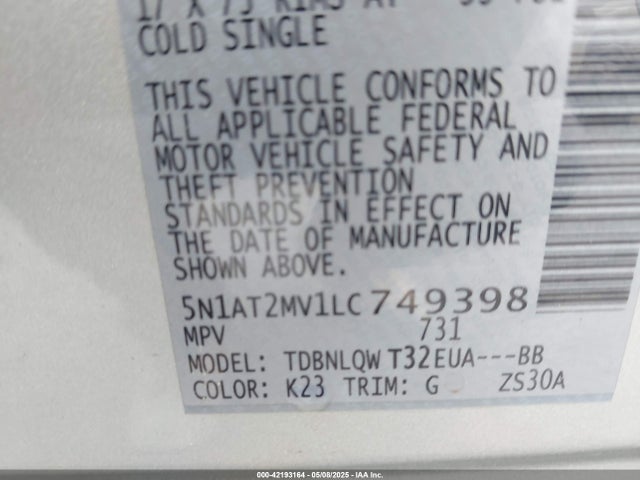 5N1AT2MV1LC749398 Nissan Rogue Sv Intelligent Awd