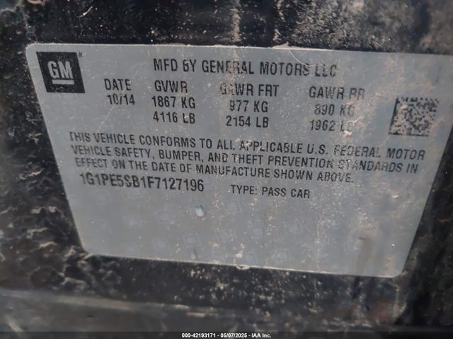 1G1PE5SB1F7127196 Chevrolet Cruze 2lt Auto