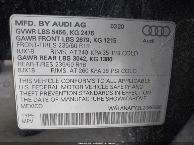 WA1ANAFY2L2086536 Audi Q5 Premium 45 Tfsi Quattro S Tronic