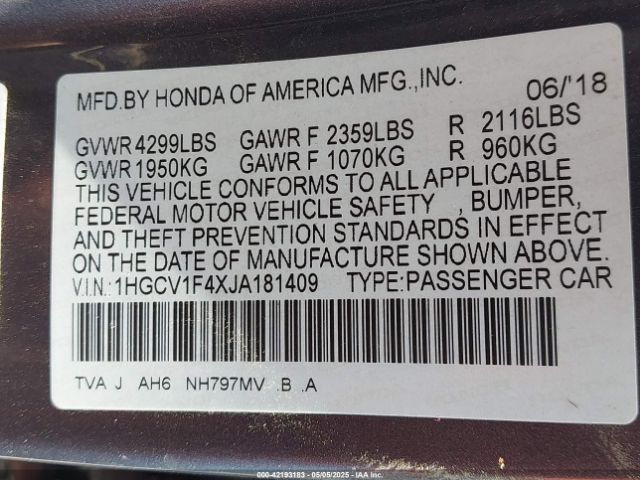 1HGCV1F4XJA181409 Honda ACCORD EX