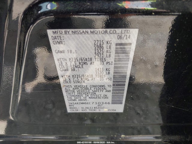 Nissan Pathfinder Sv 2014 5N1AR2MM6EC710346 Image 9