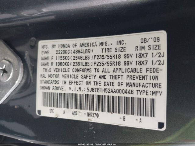 2010 ACURA RDX 5J8TB1H52AA000446 Photo 8