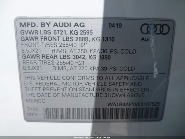 2019 AUDI SQ5 WA1B4AFY8K2107525 Photo 8