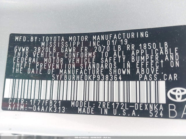 Toyota 2zr-fe 2019 5YFBURHE0KP938364 Image 9