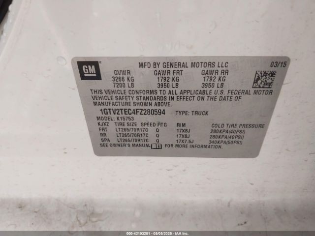 1GTV2TEC4FZ280594 GMC SIERRA 1500
