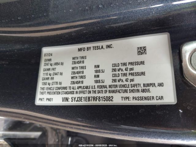 2024 TESLA MODEL 3 5YJ3E1EB7RF815082 Photo 8