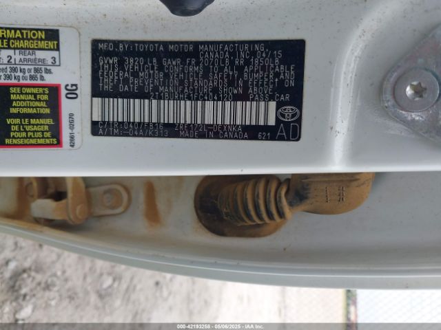 2T1BURHE1FC404120 Toyota Corolla Le Plus