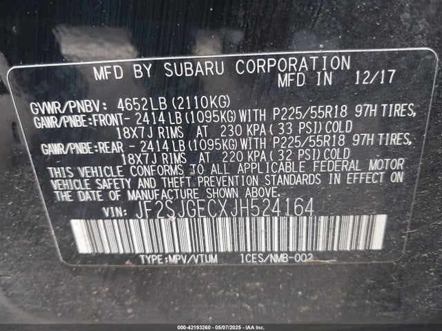 JF2SJGECXJH524164 Subaru u4